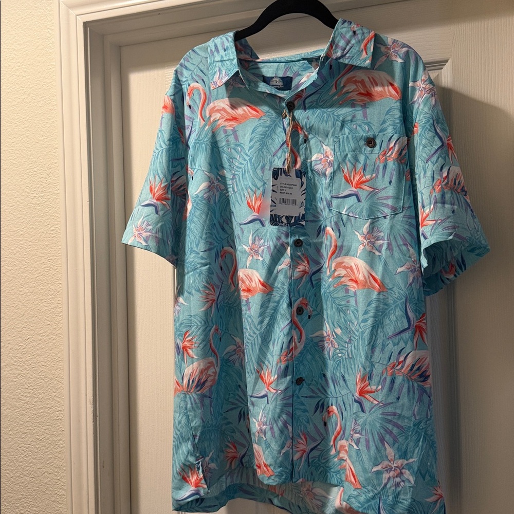 Tropical Flamingo Button-Up Shirt